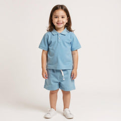Kids Polo Shirt With Short - Blue
