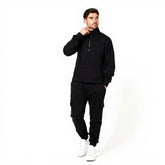 Men's Fleece Voi London Mock-Neck Tracksuit With Zipper - Black