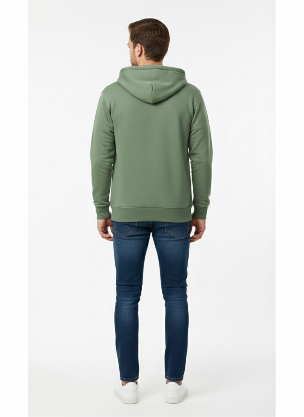 Men's zip up Hoodie with white draw strings - Military Green