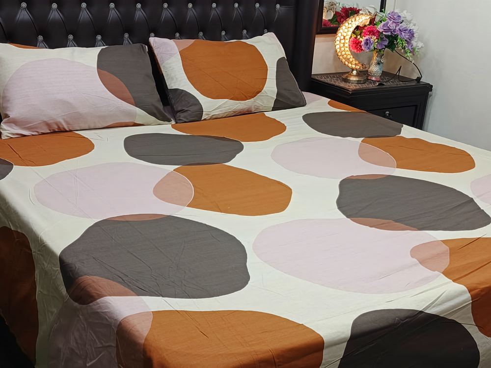 100% COTTON PRINTED BED SHEET SET (1 KING SIZE BED SHEET + 2 PILLOW COVERS)
