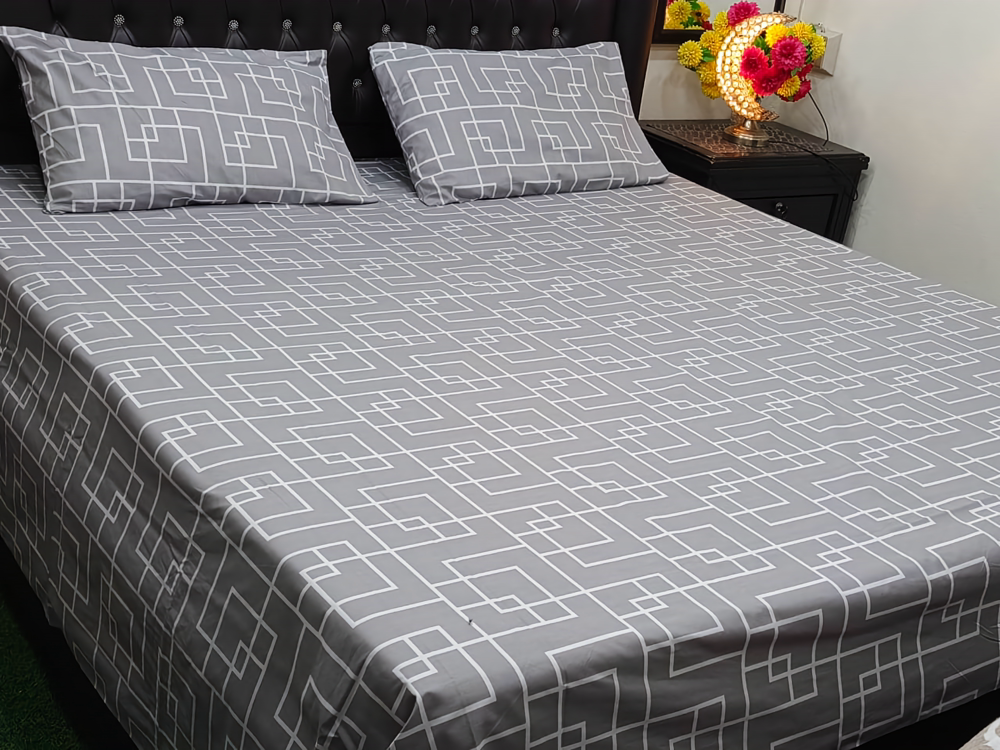 100% COTTON PRINTED BED SHEET SET (1 KING SIZE BED SHEET + 2 PILLOW COVERS)