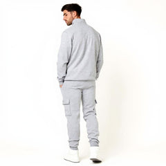 Men's Fleece Voi London Mock-Neck Tracksuit With Zipper  - Grey