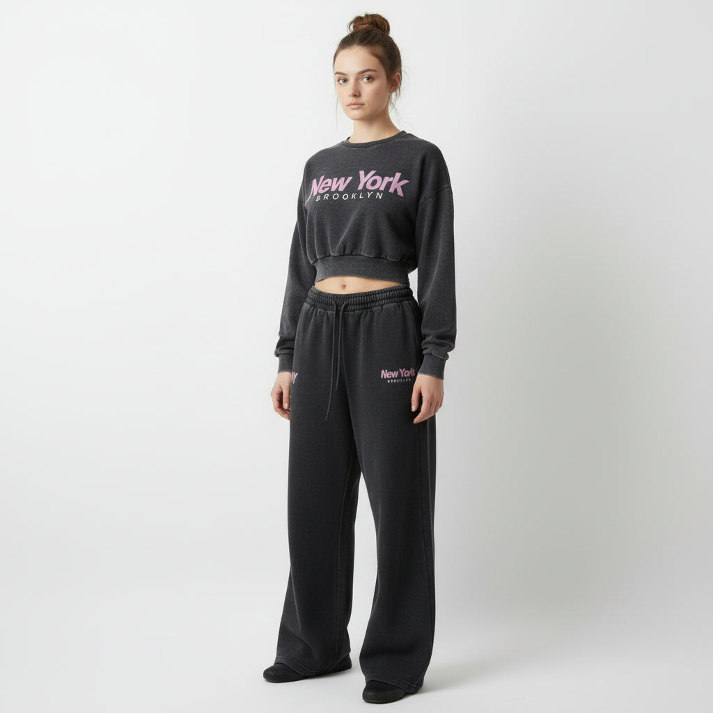 Women's New York Track Suit  With Baggy Trouser - Charcoal