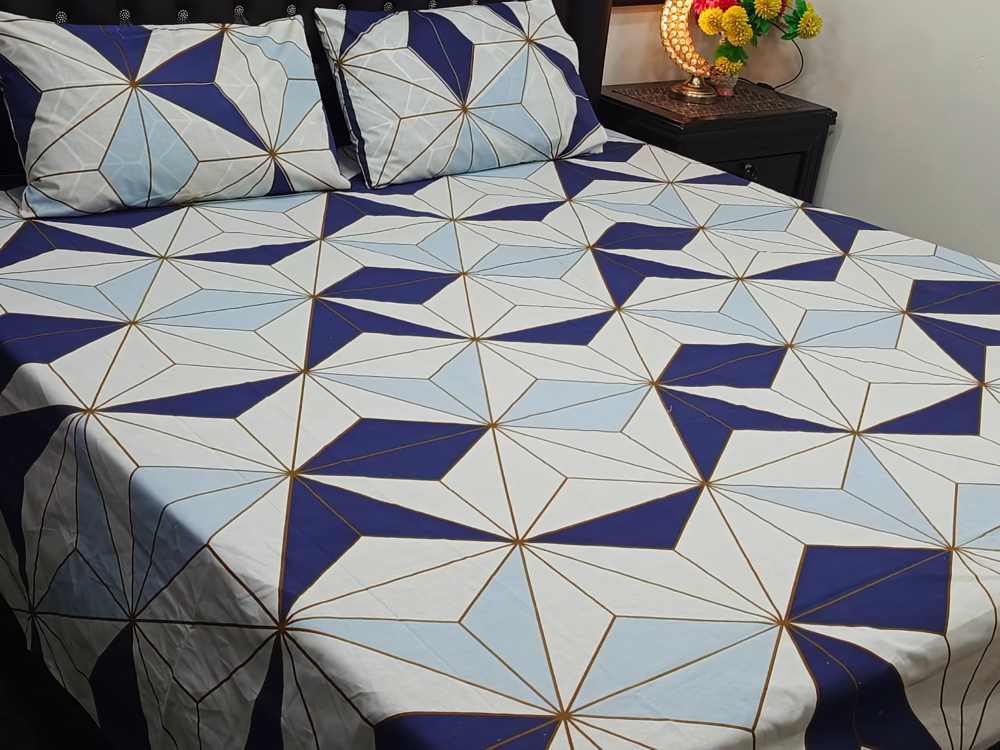 100% COTTON PRINTED BED SET (1 KING SIZE BED SHEET + 2 PILLOW COVER)