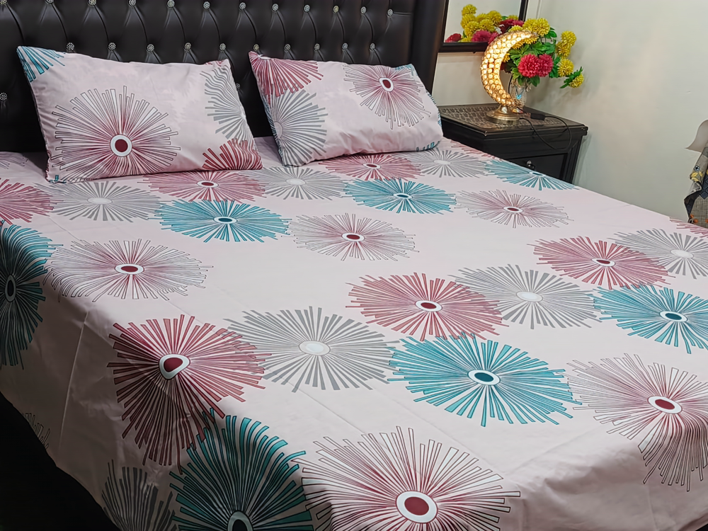 100% COTTON PRINTED BED SET (1 KING SIZE BED SHEET + 2 PILLOW COVER)