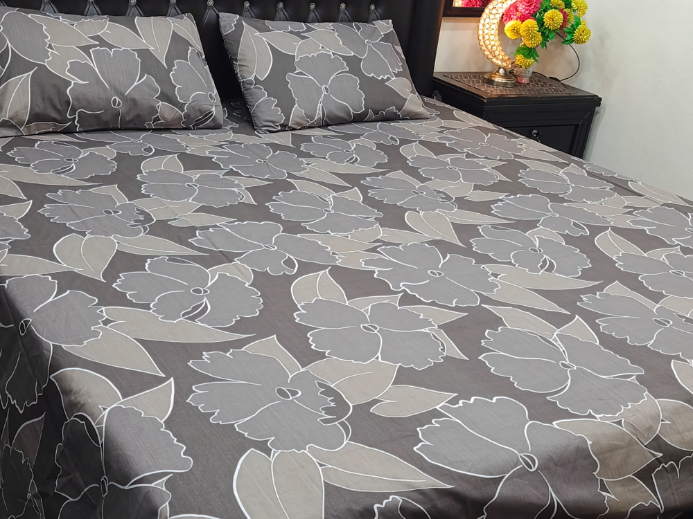100% COTTON PRINTED BED SET (1 KING SIZE BED SHEET + 2 PILLOW COVER)