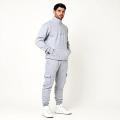 Men's Fleece Voi London Mock-Neck Tracksuit With Zipper  - Grey