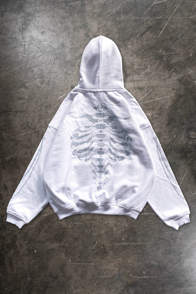 Rhinestone Ribcage white Pullover hoodie