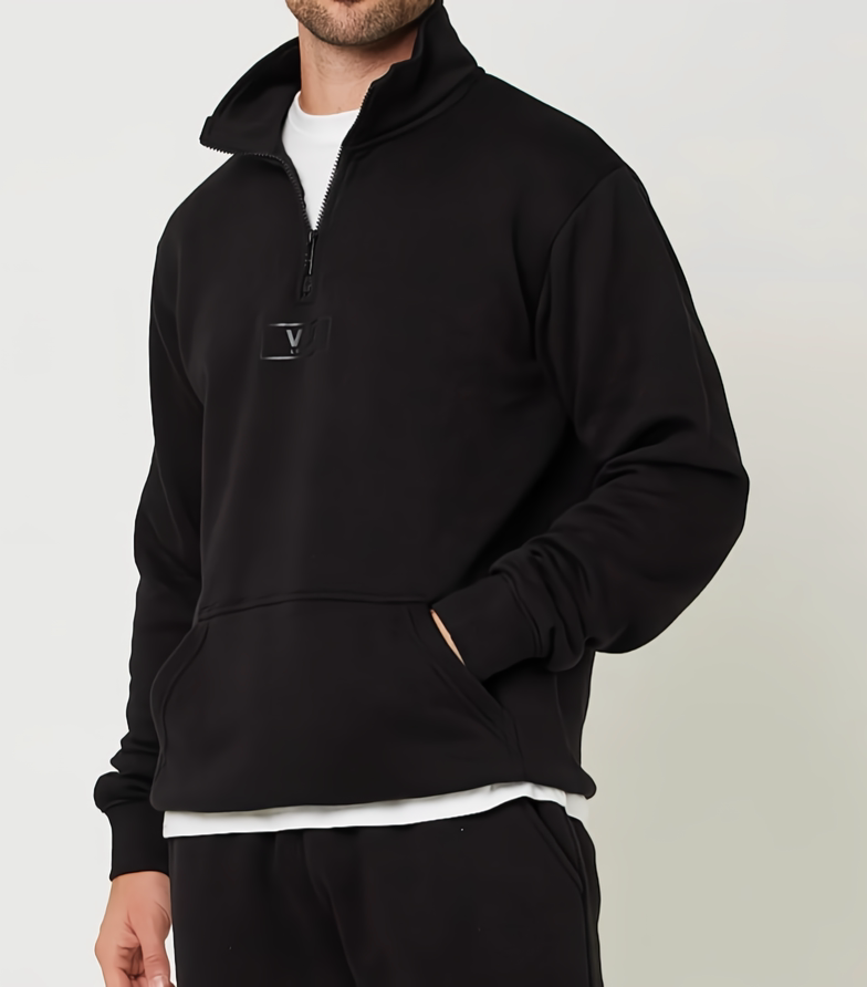 Men's Black Mock Neck Quarter Zipper Sweat Shirt