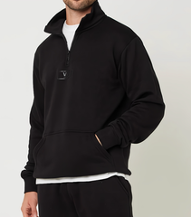 Men's Black Mock Neck Quarter Zipper Sweat Shirt