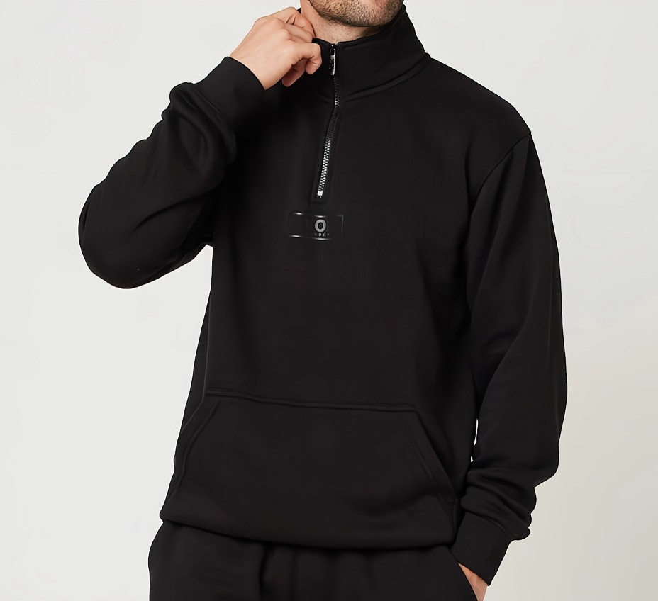 Men's Black Mock Neck Quarter Zipper Sweat Shirt