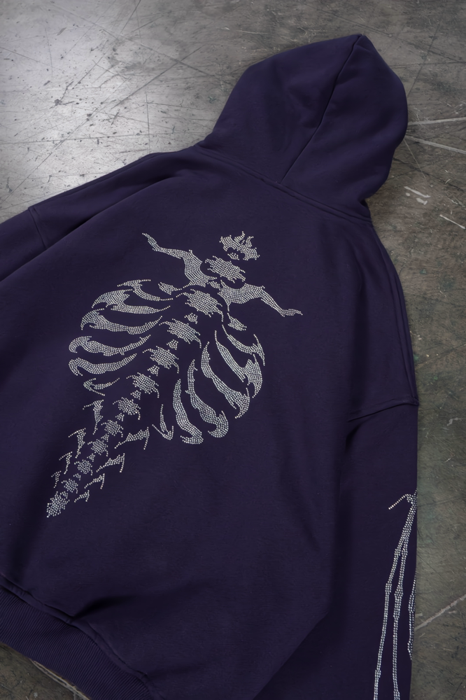 Rhinestone Ribcage Frontzip hoodie Plum