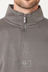 Men's Dark Grey Mock Neck Quarter Zipper Sweat Shirt