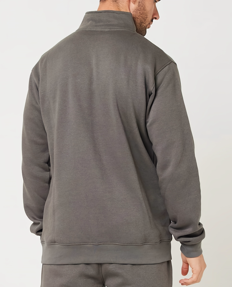 Men's Dark Grey Mock Neck Quarter Zipper Sweat Shirt