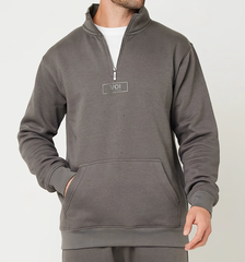 Men's Dark Grey Mock Neck Quarter Zipper Sweat Shirt