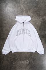 Rhinestone Ribcage Frontzip hoodie White