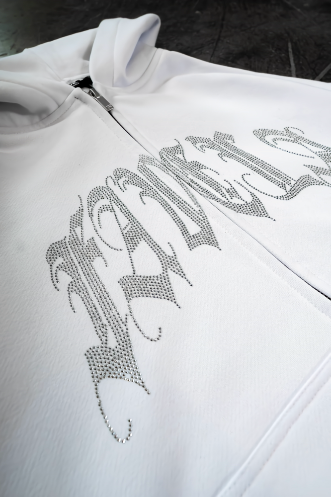 Rhinestone Ribcage Frontzip hoodie White