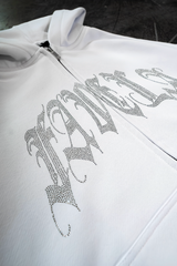 Rhinestone Ribcage Frontzip hoodie White
