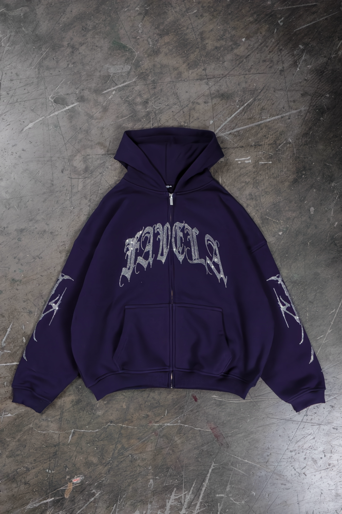 Rhinestone Ribcage Frontzip hoodie Plum