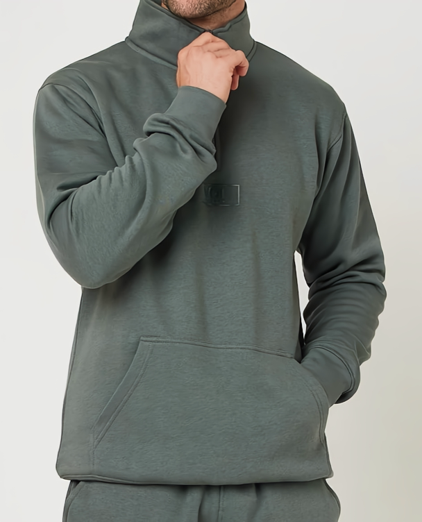 Men's Gun Metal Mock Neck Quarter Zipper Sweat Shirt