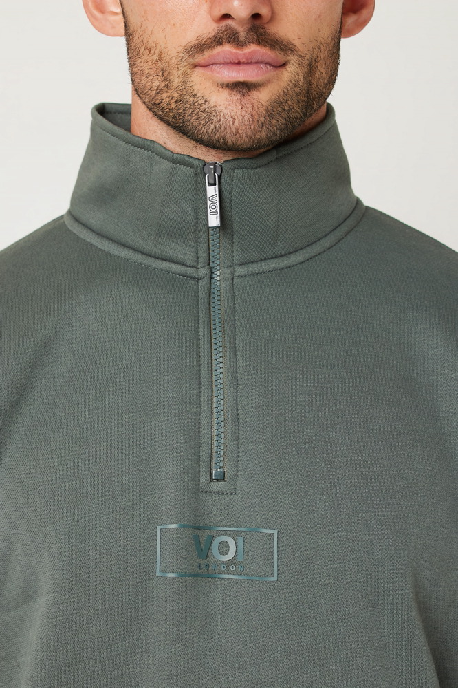 Men's Gun Metal Mock Neck Quarter Zipper Sweat Shirt
