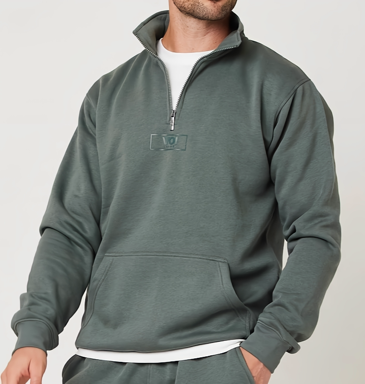 Men's Gun Metal Mock Neck Quarter Zipper Sweat Shirt