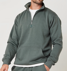 Men's Gun Metal Mock Neck Quarter Zipper Sweat Shirt