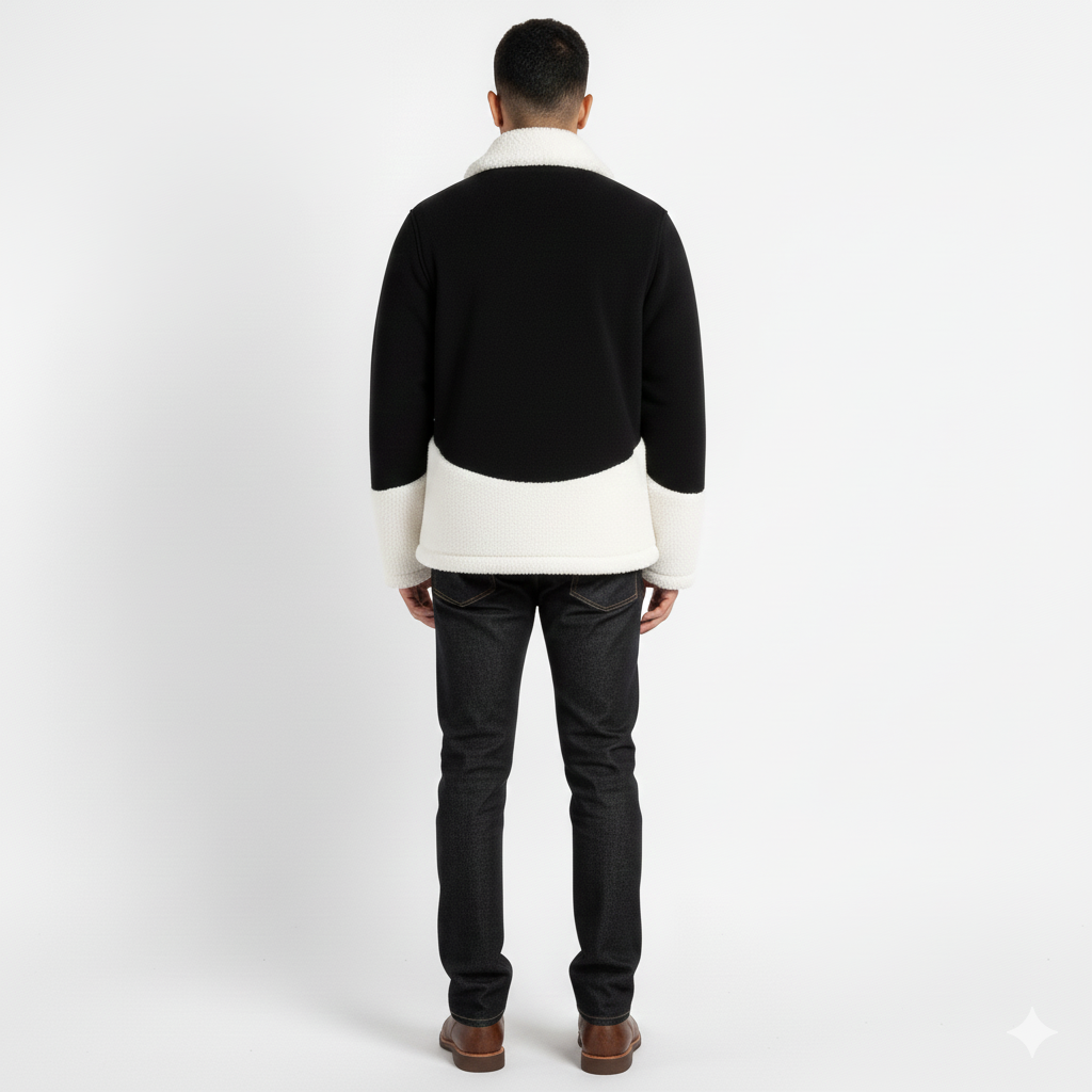 Men’s Black Shearling Panel Jacket – Faux Sherpa Winter Coat