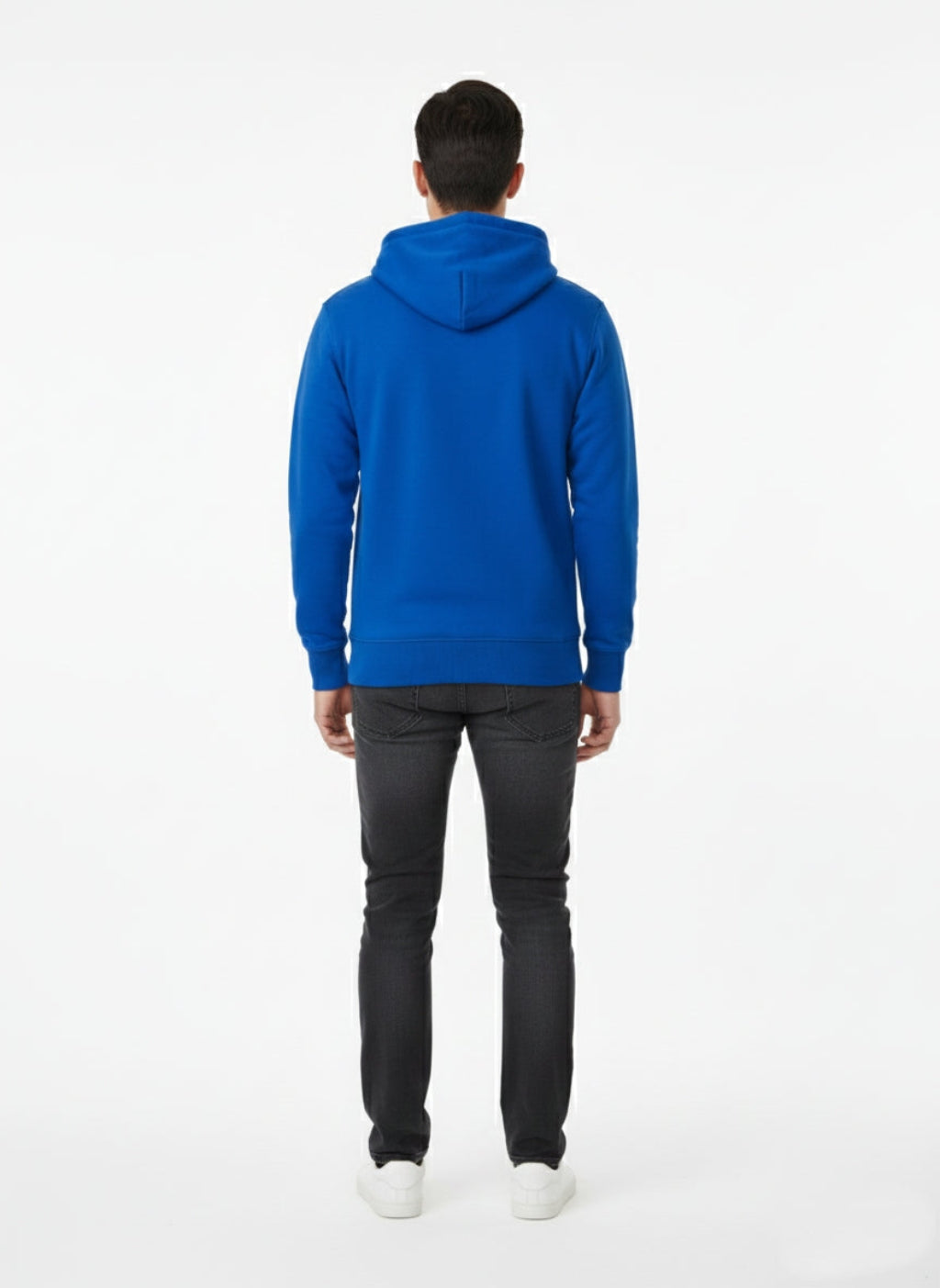 Men's Zip Up Hoodie - Blue With White Draw Strings