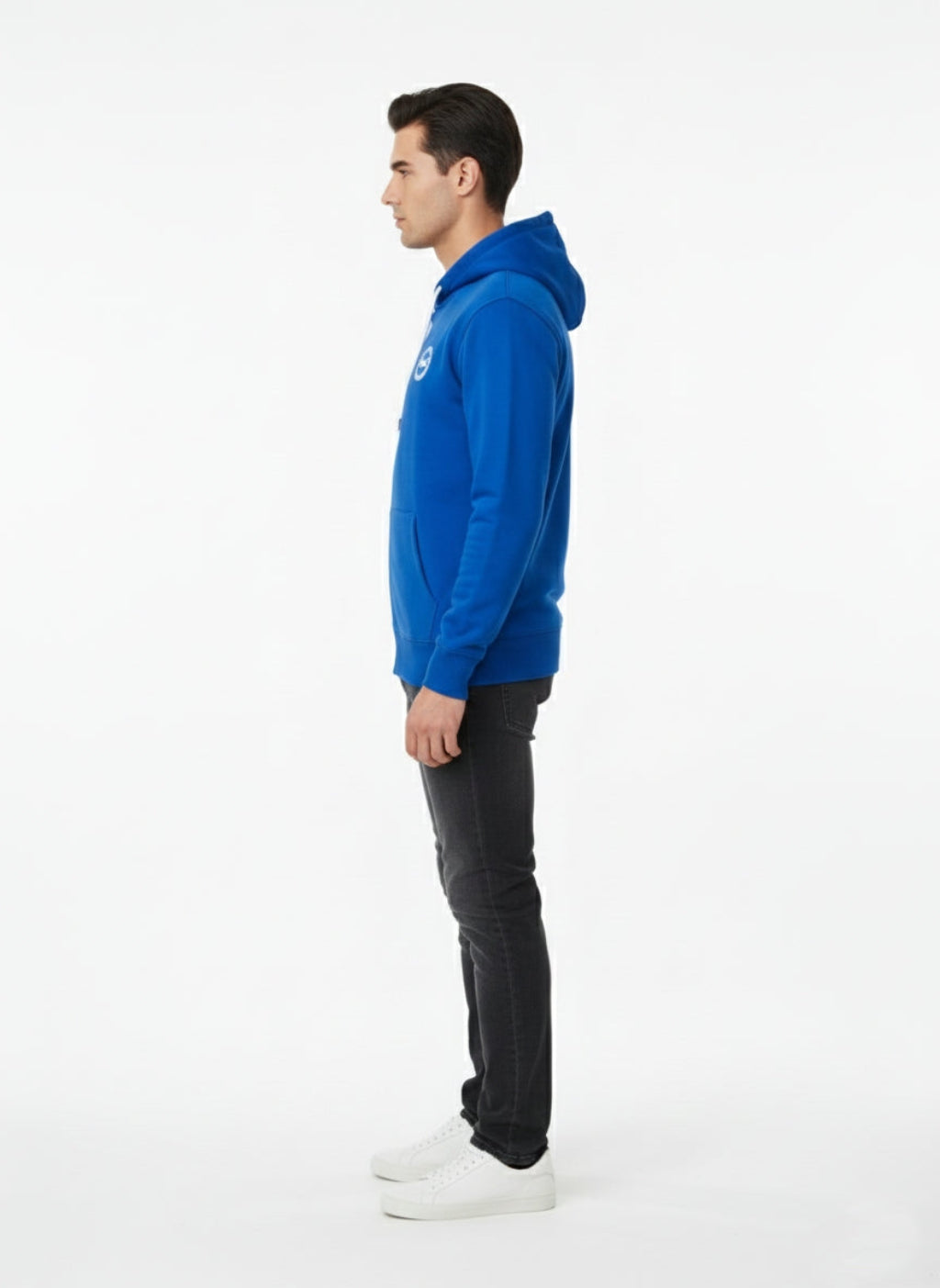 Men's Zip Up Hoodie - Blue With White Draw Strings