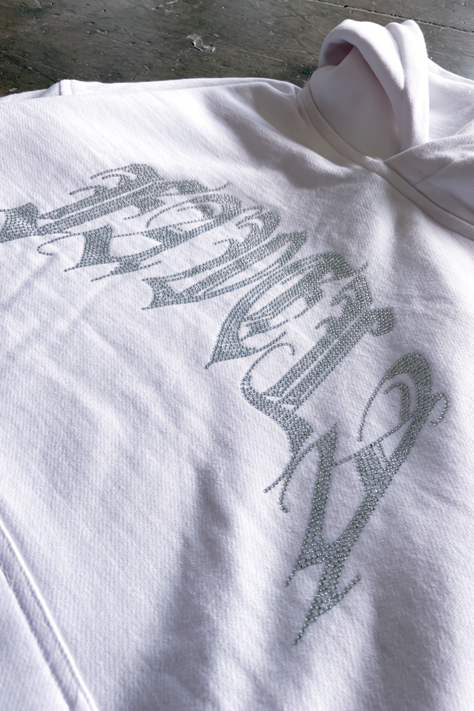 Rhinestone Ribcage white Pullover hoodie