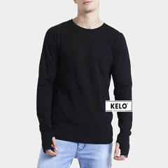 T Shirt Plain  Black fleece fabric Long sleeve