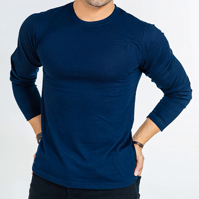 T Shirt Plain Navy Blue fleece fabric Long sleeve