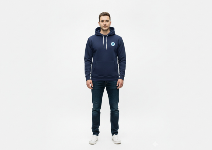 Men's Zip Up Hoodie - Blue With White Draw Strings