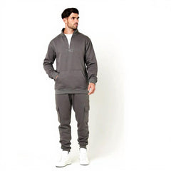 Men's Fleece Voi London Mock-Neck Tracksuit With Zipper  - Grey Metallic
