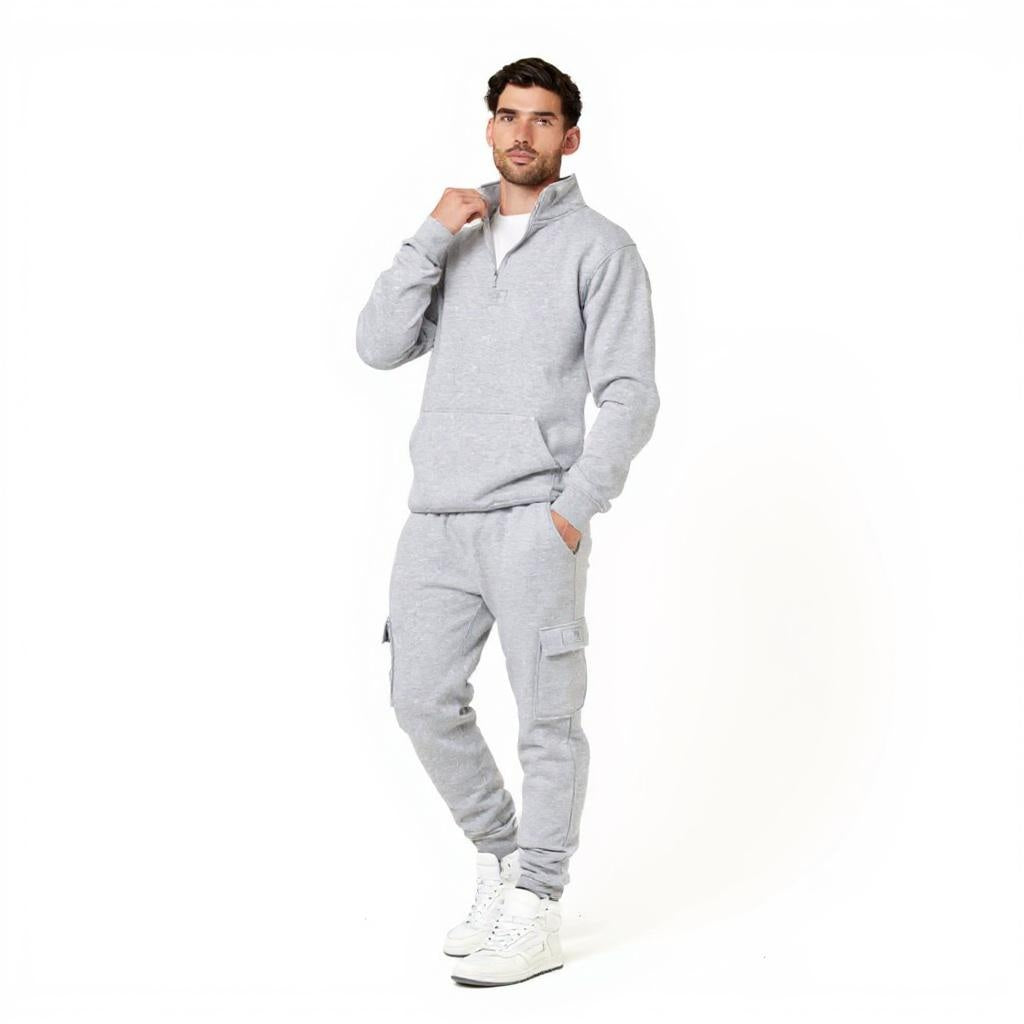 Men's Fleece Voi London Mock-Neck Tracksuit With Zipper  - Grey
