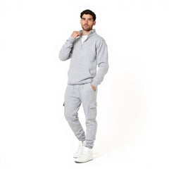 Men's Fleece Voi London Mock-Neck Tracksuit With Zipper  - Grey