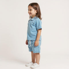 Kids Polo Shirt With Short - Blue