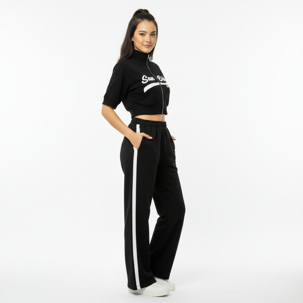 Women's San Diego Zipper Track Suit - Black