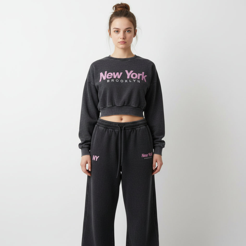 Women's New York Track Suit  With Baggy Trouser - Charcoal