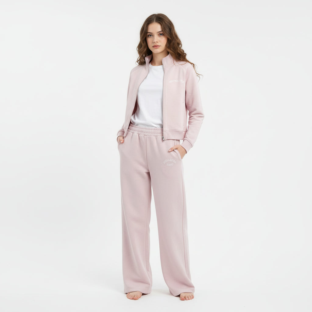 Women's Mont Maire Zipper Track Suit With Baggy Trouser - Baby Pink