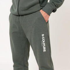 Men's Fleece B-couture Tracksuit With Zipper  - Green Metallic