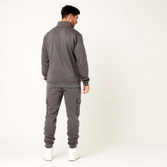 Men's Fleece Voi London Mock-Neck Tracksuit With Zipper  - Grey Metallic