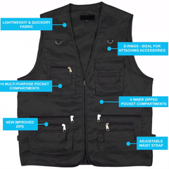 Men's Charcoal Fishing Vest with Multipurpose pockets